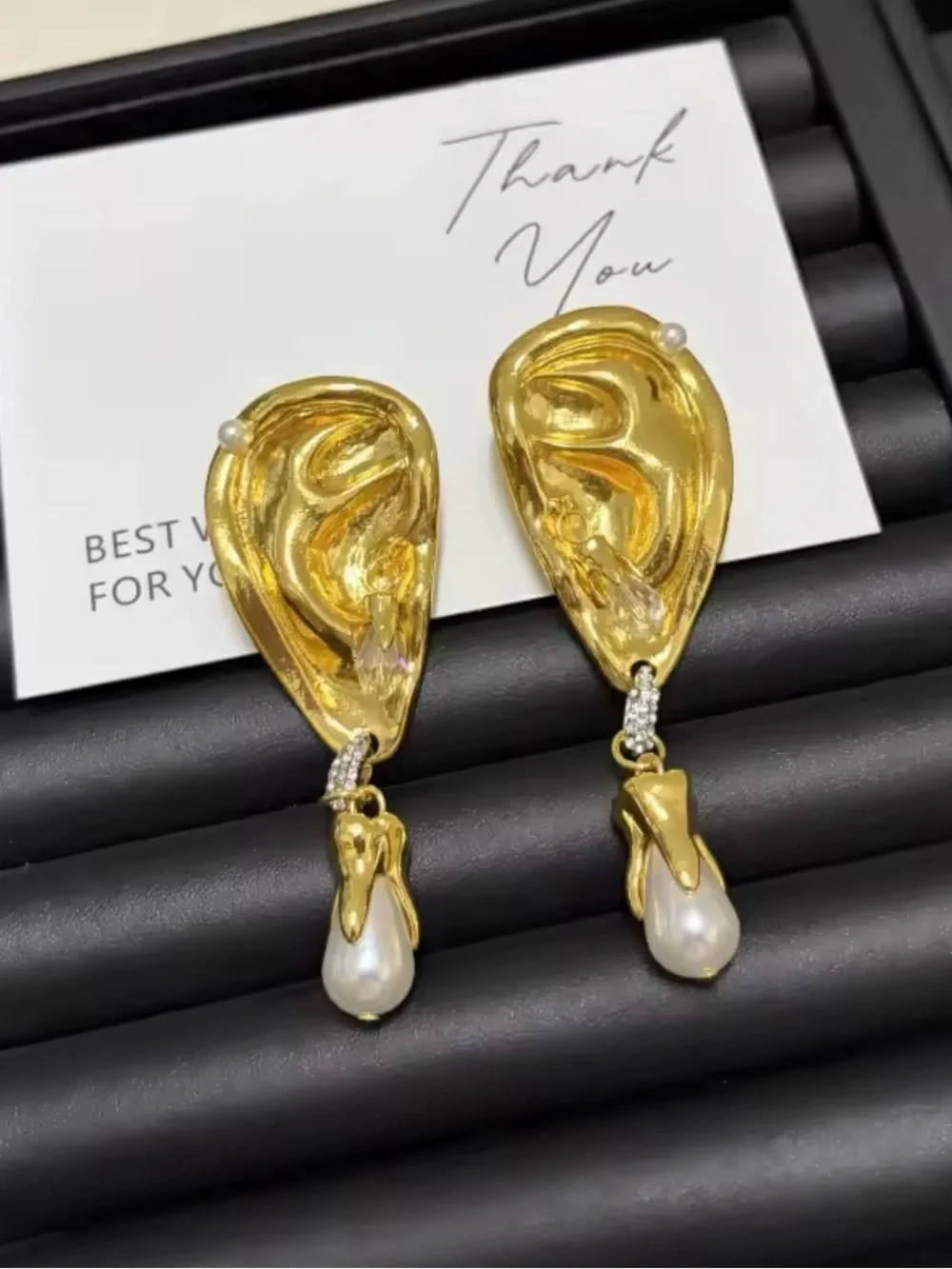 Schiaparelli Inspired Ear Shape Pearl Drop Statement Earrings